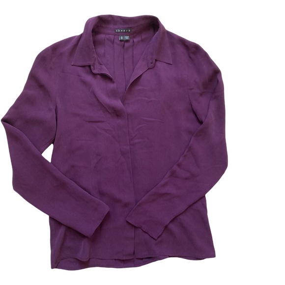 Theory Tops - 100% Silk Blouse by Theory - Dark Purple Long Sleeves